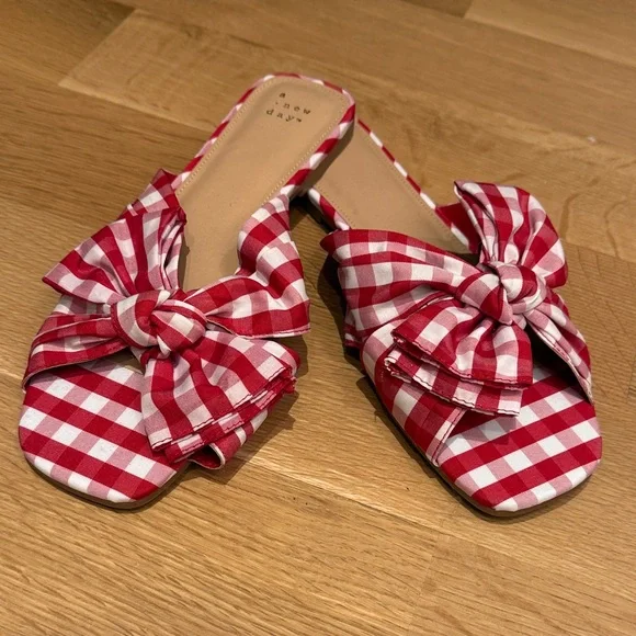 a new day Red Gingham Bow Sandals - Picture 1 of 2